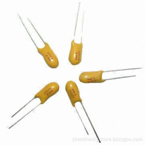 0.1uf 35V DIP Tantalum Capacitor, Resin-coated, Radial-lead, Compliant with the RoHS Directive